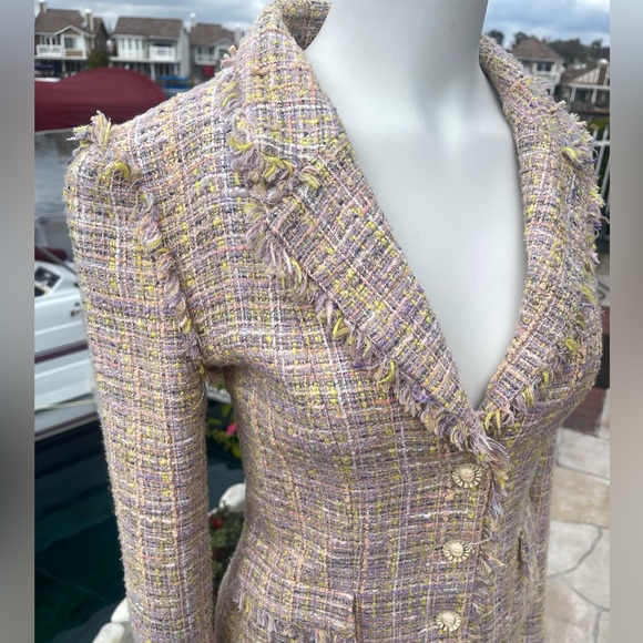 SOLD 🐣🌸 CHANEL blazer jacket skirt suit set tweed Boucle pink purple yellow - Picture 7 of 16